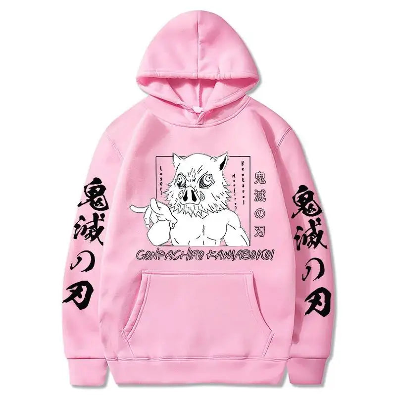 Demon Slayer Inosuke Hashibira Hoodies Anime Kimetsu no Yaiba Hooded Cute Kawaii Oversized Hoody Tops Men Women Sweatshirts