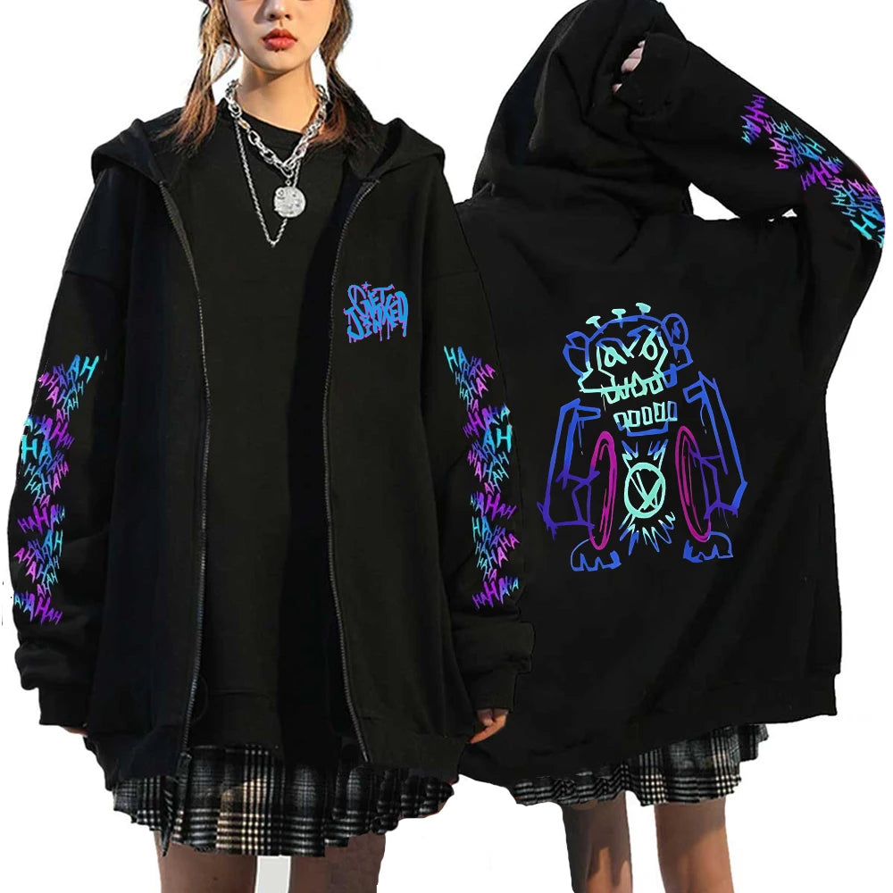 Arcane Jinx Hoodies Monkey Graffiti Zipper Jacket Harajuku Anime Arcane Boom Oversized Unisex Hip Hop Sweatshirt Casual Y2K Tops