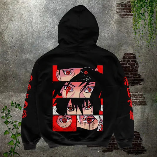 MINISO Oversize Uchiha Sasuke Itachi Obito Anime men's printed Hoodie Men Fashion Autumn Winter Hoodies Women's Sports Sweater