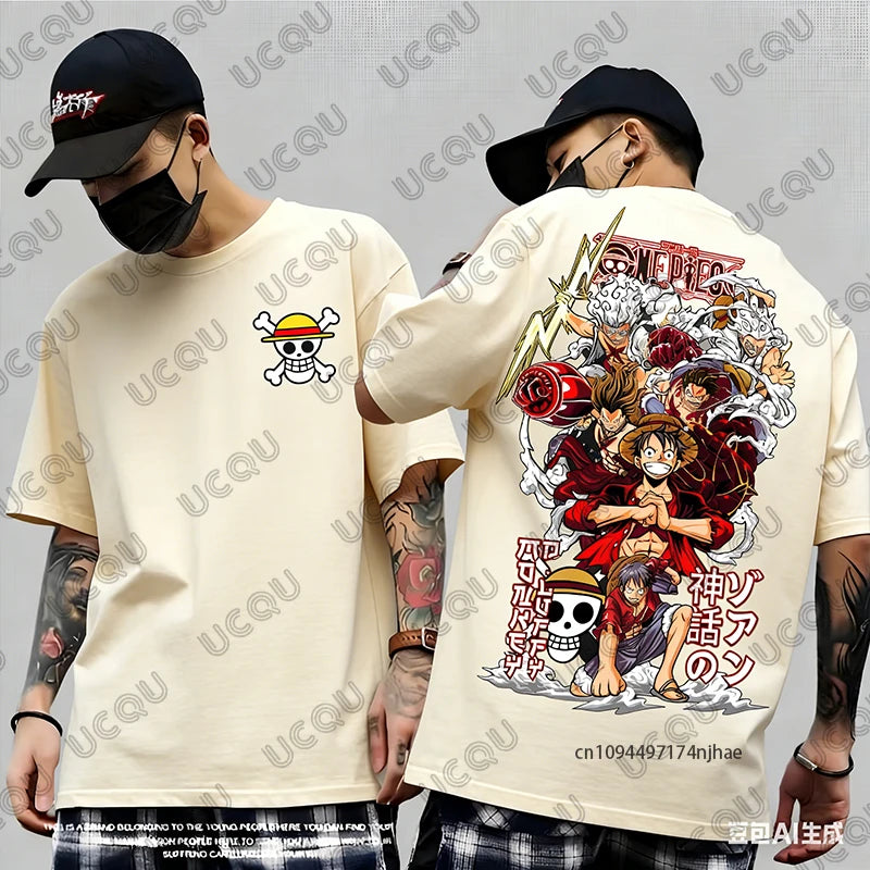 2026 Hot Sale One Piece Anime Luffy Gear 5 Cartoon Graphic Men's Cotton T-shirt Summer Sports Tees Casual Oversized Unisex Tops