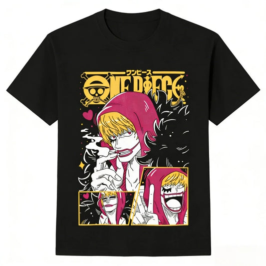 One Piece Donquixote Rosinante Unisex T-shirt 2026 Summer New Popular Anime Printed Casual Parent-child Short Sleeved Top
