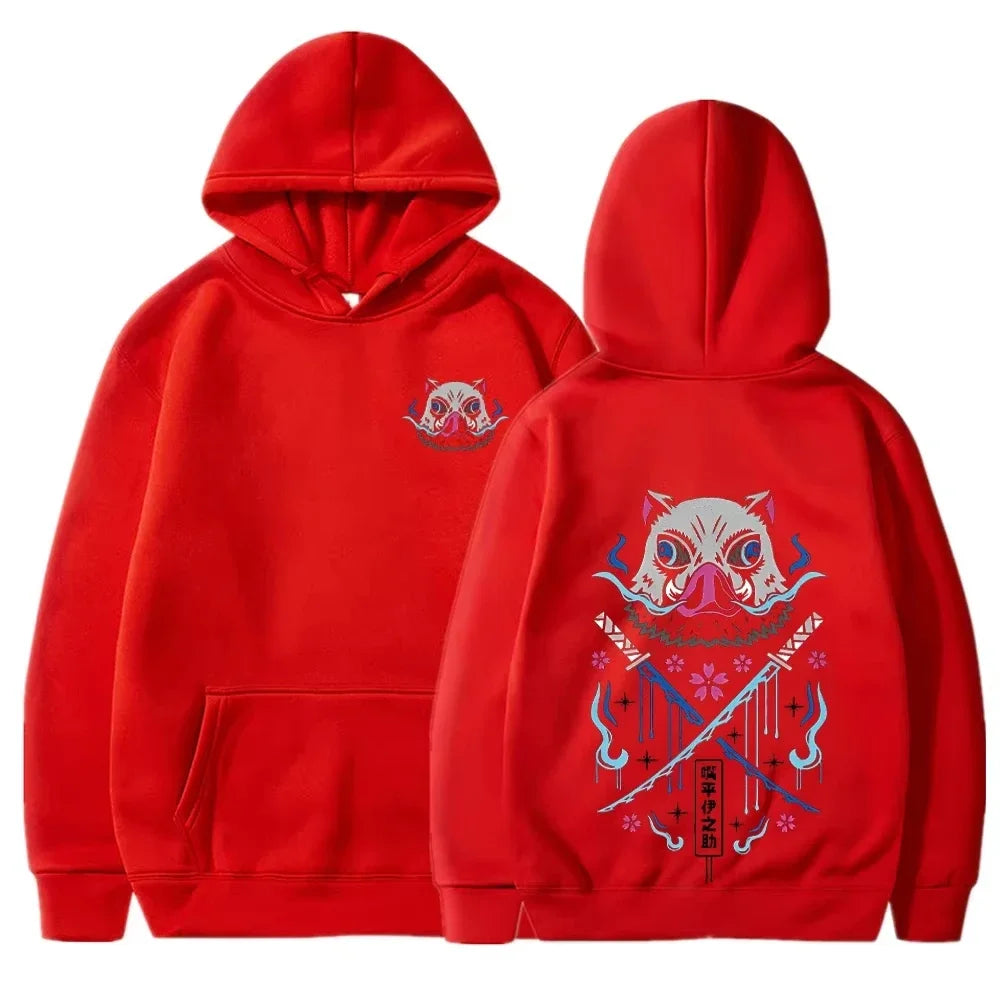 Inosuke Anime Hoodies Men Women Kimetsu no Yaiba Kawaii Manga Sweatshirts Gothic Harajuku Hooded Pullover Casual Streetwear