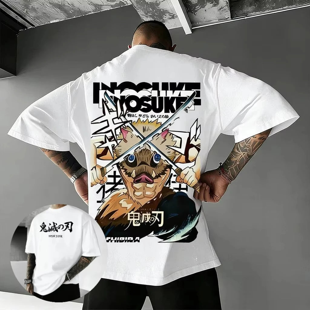 2026 Anime Demon Slayer ‌Hashibira Inosuke‌ T Shirt Summer Cotton Men's Women Streetwear Casual Trendy Short Sleeve Oversize Top