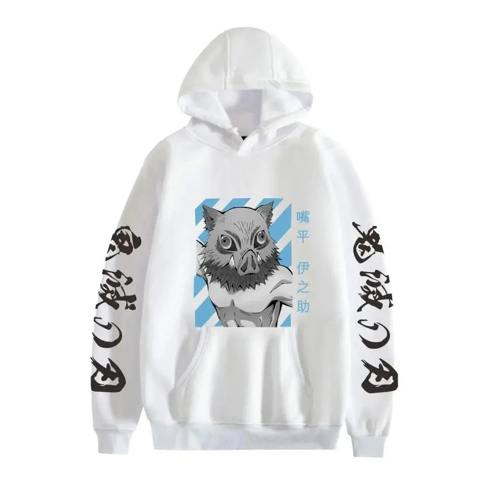 Demon Slayer Inosuke Hashibira Hoodies Anime Kimetsu no Yaiba Hooded Cute Kawaii Oversized Hoody Tops Men Women Sweatshirts