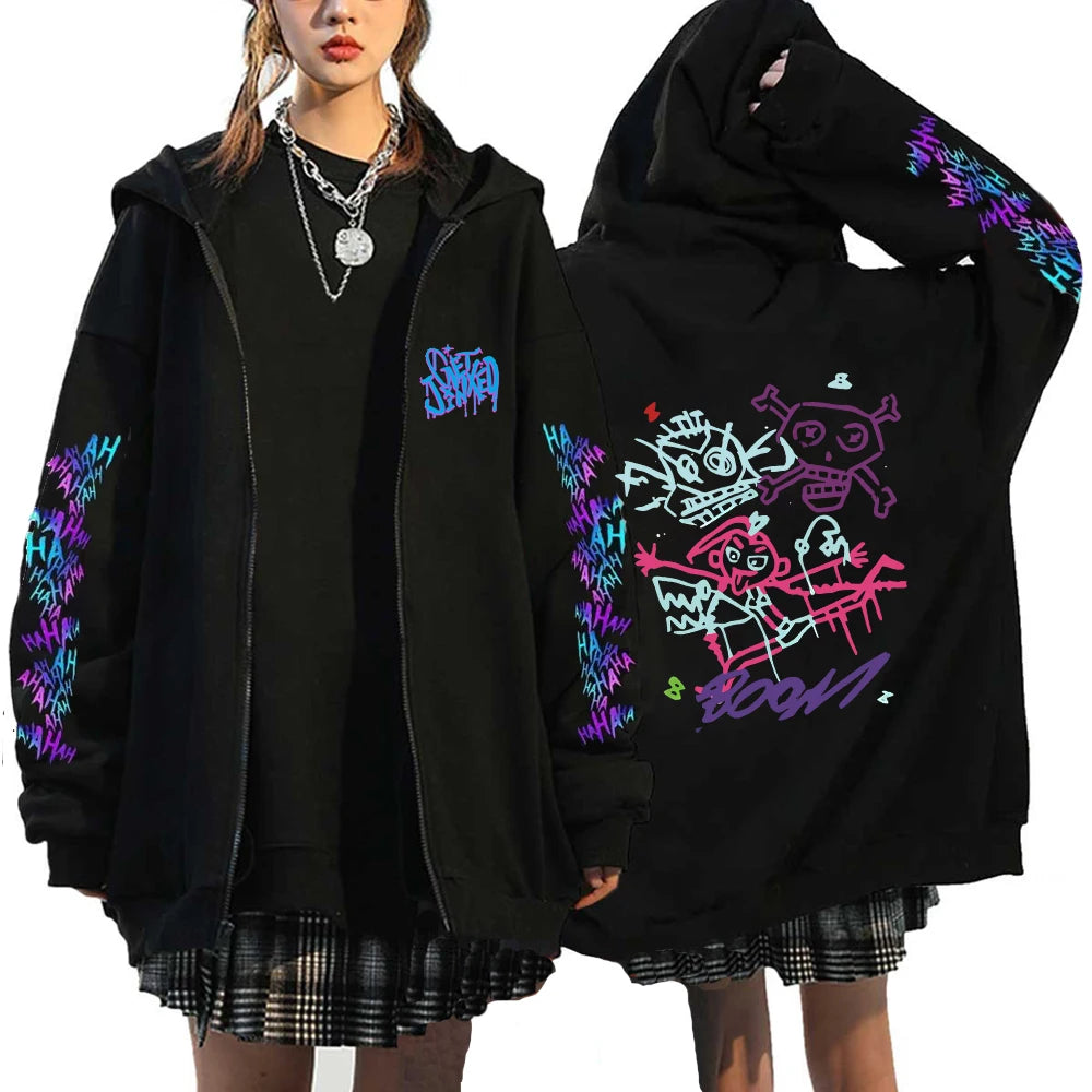 Arcane Jinx Hoodies Monkey Graffiti Zipper Jacket Harajuku Anime Arcane Boom Oversized Unisex Hip Hop Sweatshirt Casual Y2K Tops
