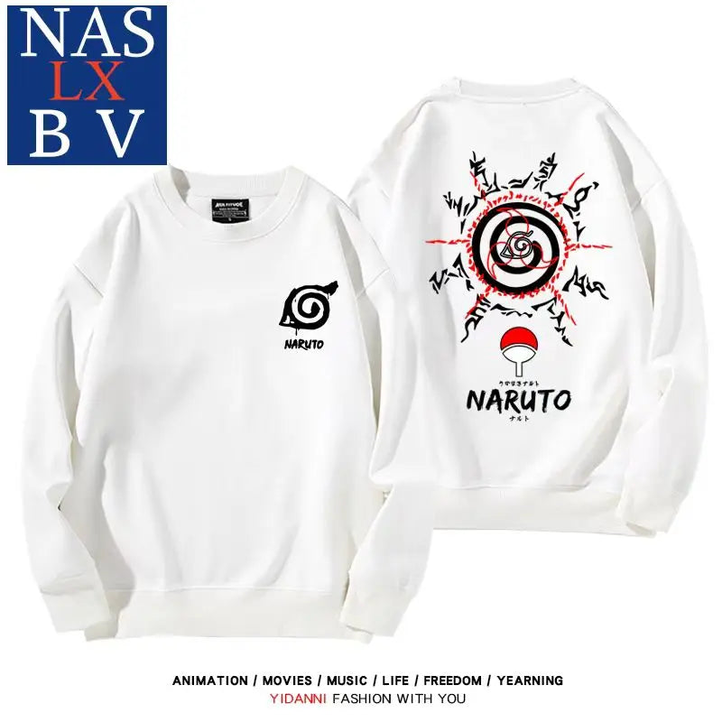 Naruto Naruto Sasuke Konoha Uchiha round neck hoodie for male and female students, loose long sleeved clothes for teenagers