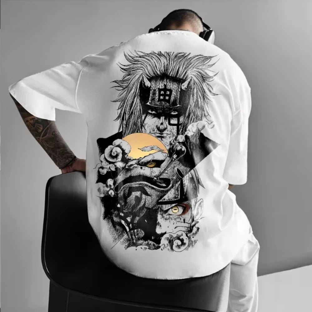 MINISO Men's Women's Printed T-shirt Uzumaki Jiraiya Gamabunta Japanese Anime 2025 Summer New Hot-selling Cotton Casual T-shirt