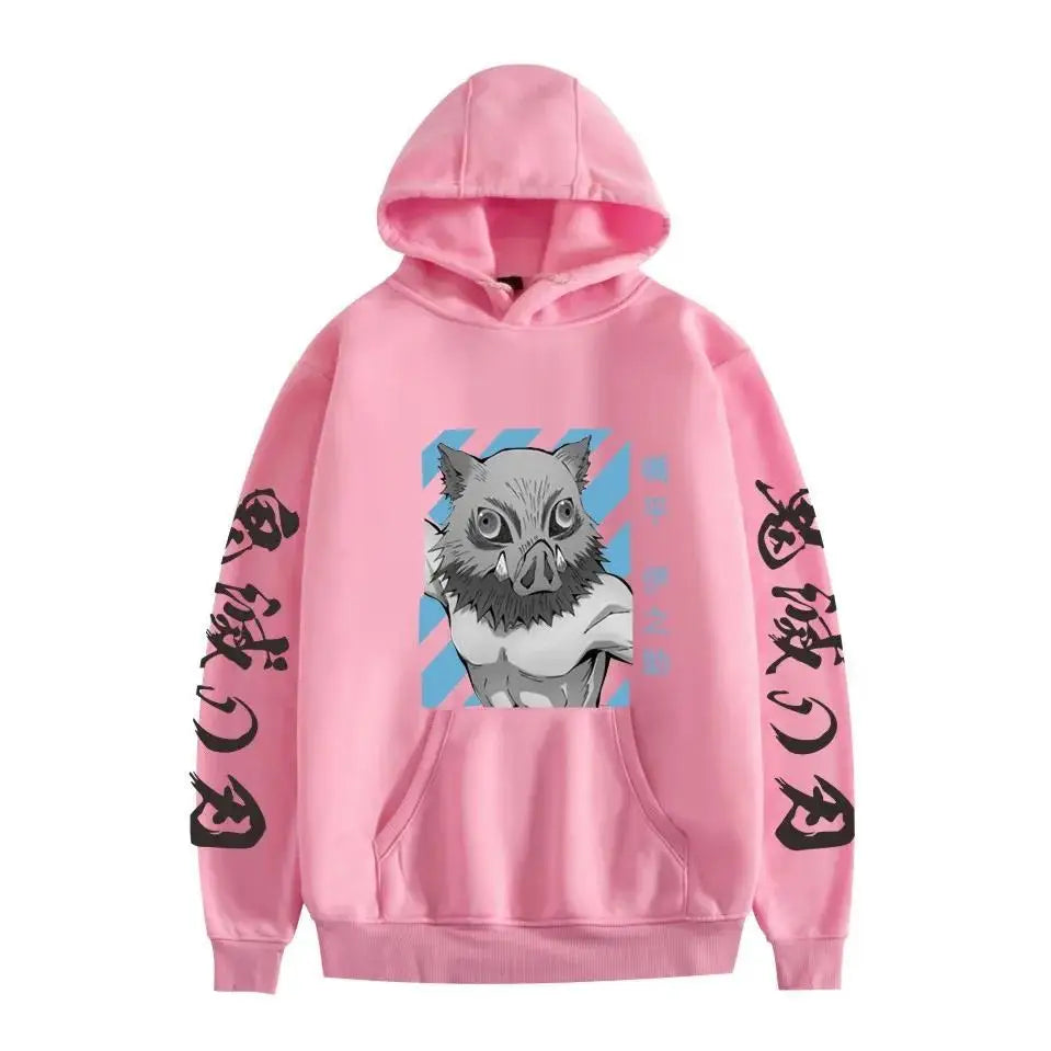 Demon Slayer Inosuke Hashibira Hoodies Anime Kimetsu no Yaiba Hooded Cute Kawaii Oversized Hoody Tops Men Women Sweatshirts