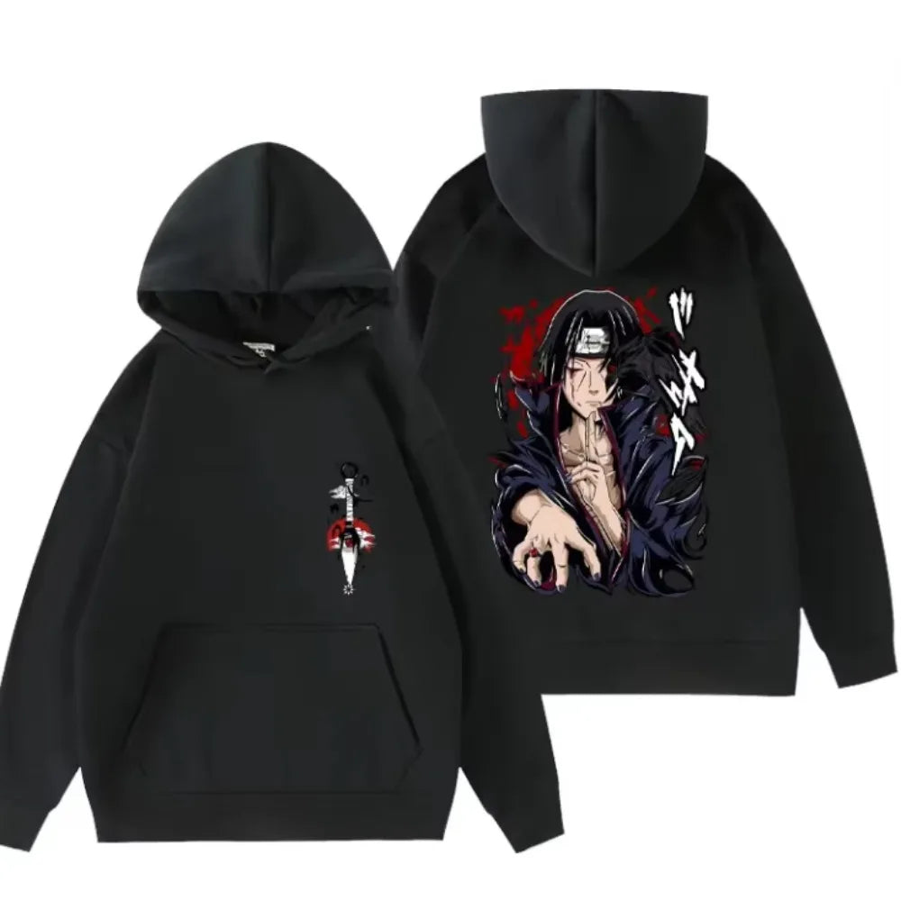 MINISO Oversized Hoodies Sweatshirts Anime Uchiha Itachi Printed Men's Clothing Autumn Casual Y2k Loose Women's Long Sleeve Tops