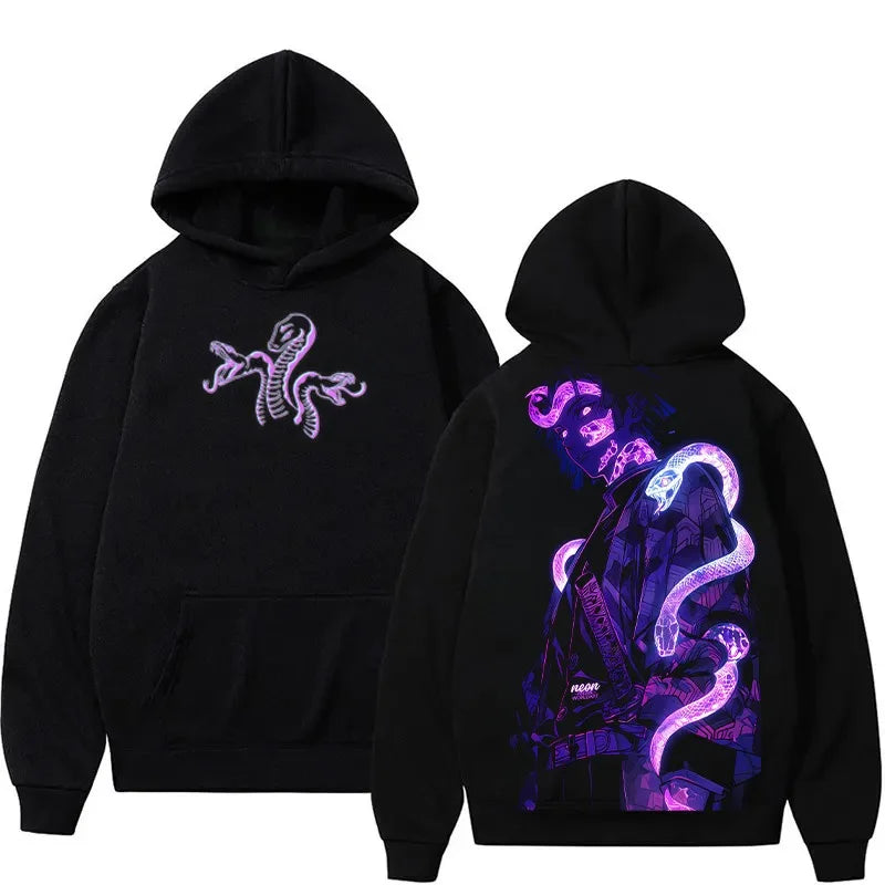 Autumn Winter Men's Clothing Hoodies Japanese Anime Demon Slayer Print HoodedSweatshirt Y2K Oversized Cotton Fashion Top Coat