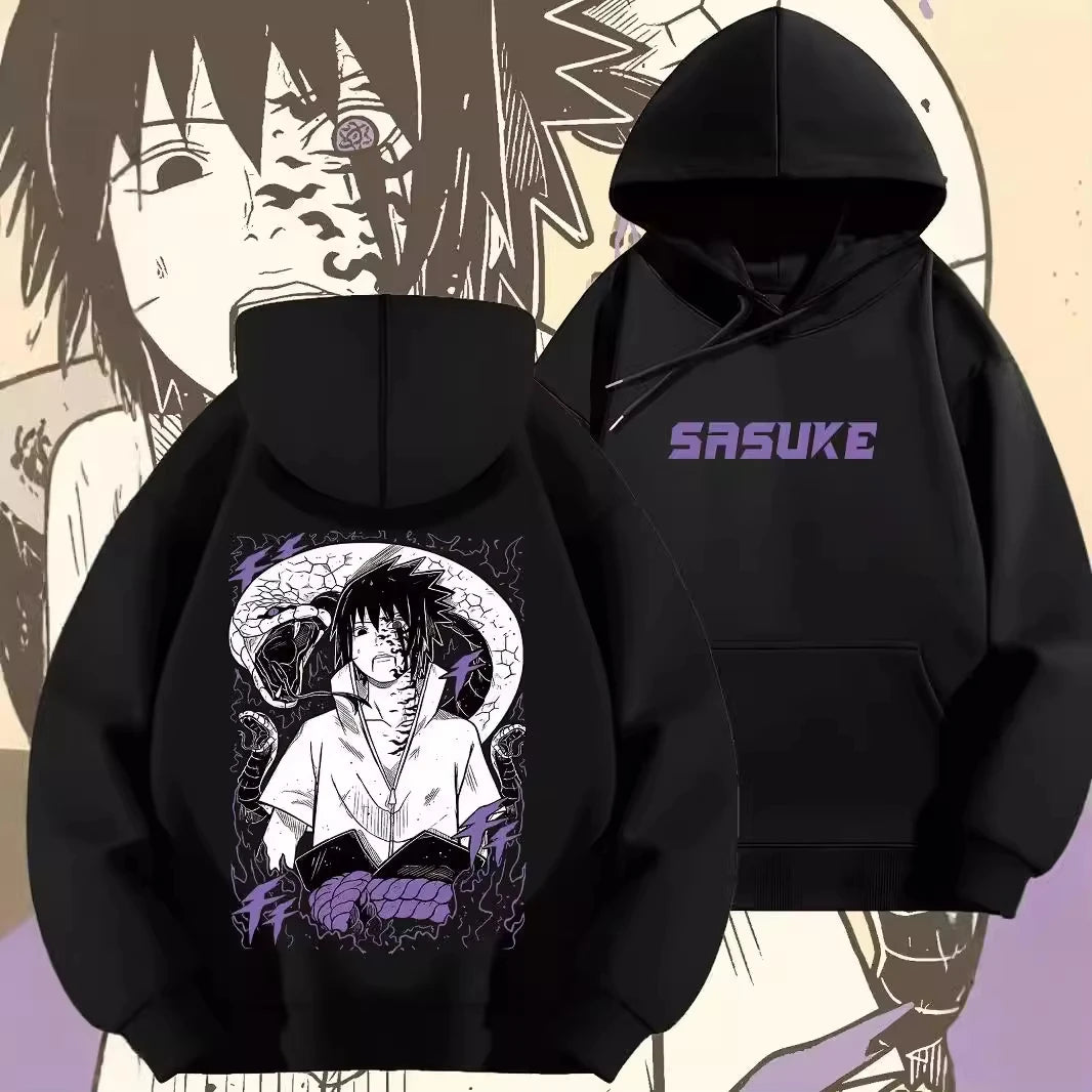 Naruto Long Sleeved Hoodie Unisex Harajuku Pullover Casual Top Uchiha Sasuke Curse Print Street Wear Spring and Autumn Top 2025